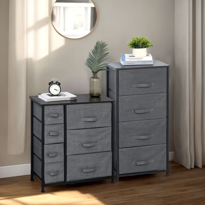 Lot de 2 commodes en Tissu Meuble de Rangement 11 tiroirs chiffonnier Cadre en métal pour ...