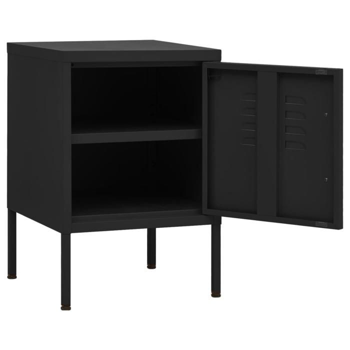 Table de chevet en acier - vidaXL - Noir - 35x35x51 cm - 1 étagère réglable - Serrure intégrée - Niveleurs ajustables