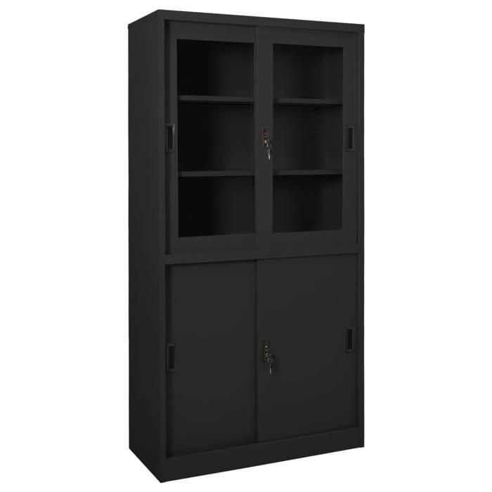 Armoire de bureau - vidaXL - Porte coulissante - Anthracite - 90x40x180 cm - Acier et verre trempé