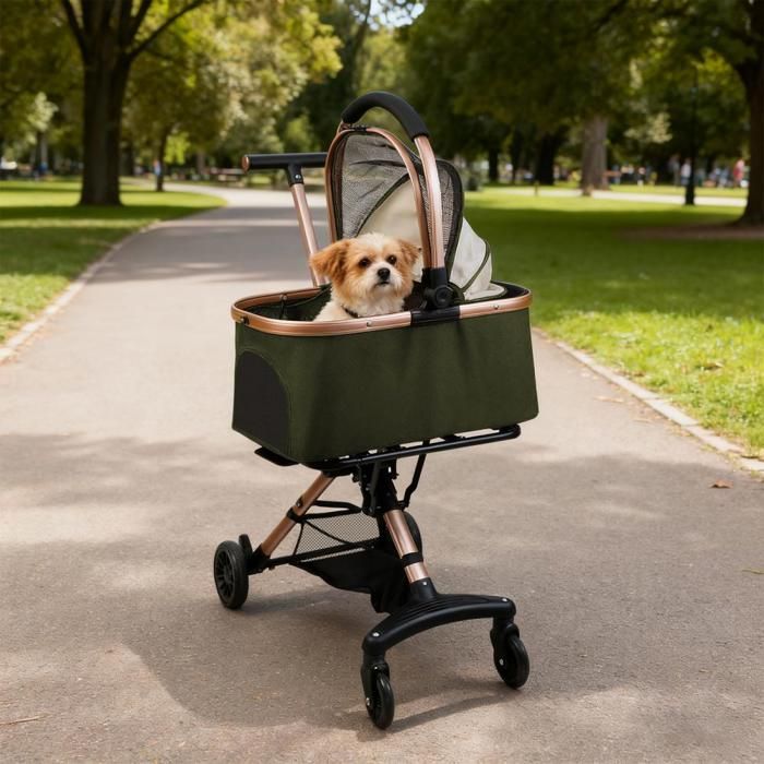 Comparer les prix de SUPFINE 2 en 1 Poussette Chien et Panier Chat Poussette pour Animaux à Fenêtre Complète Porte-Animal Amovible 33×56×92cm Vert