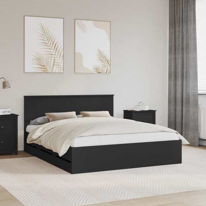 Noir Cadre de lit moderne SARAZYJ Lit chambre avec tiroir Noir 160 x 200 cm Bois Ingénierie E3760