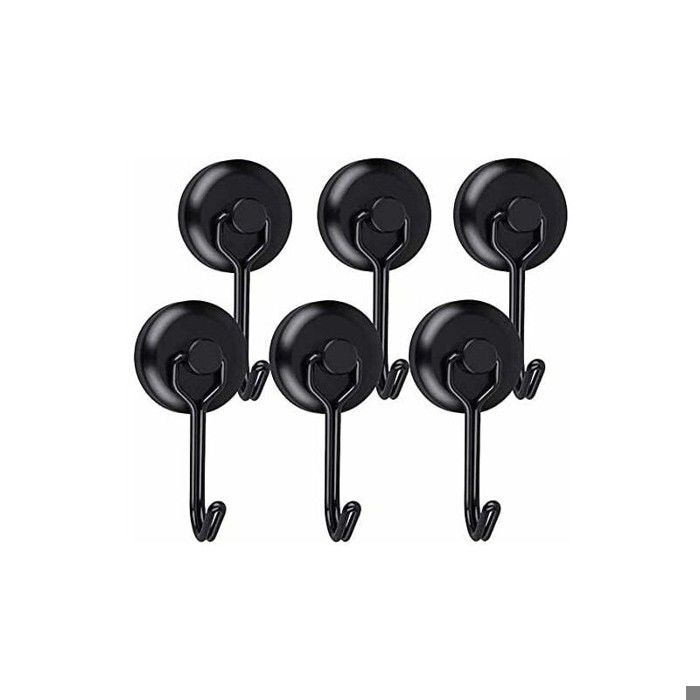 HAWUJ 6 Crochets Aimantés Néodyme Noir pour Frigo - Pivotants Puissants pour Cuisine Tableau Torchons (Pack de 6)