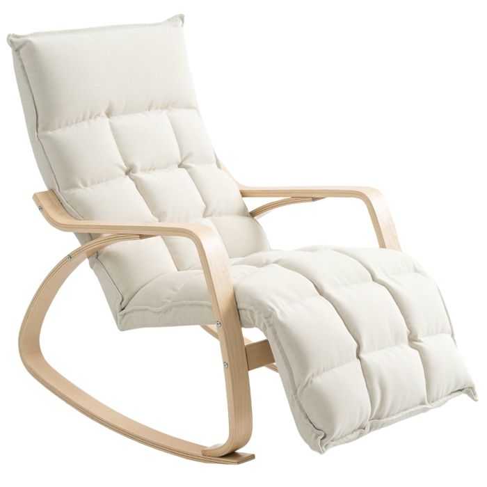 Fauteuil à bascule - Crème blanc - Polyester - 106x67x92 cm - Balancement doux - Repose-pieds réglable