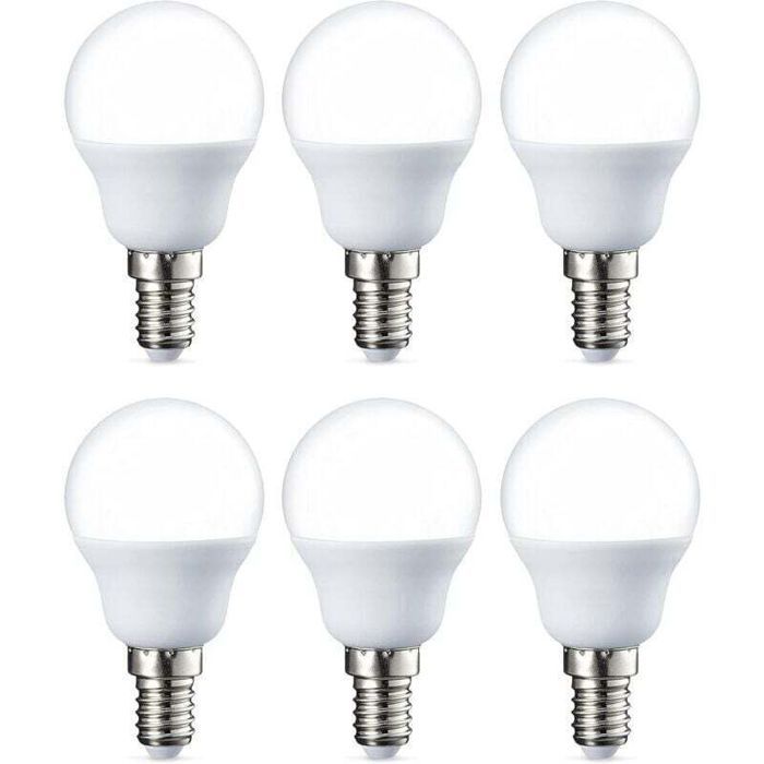 Lot de 6 petites ampoules LED rondes G45 Culot Edison à vis E14 5 W (équivalent 40 W) Blanc chaud Intensité non variable [Classe ...