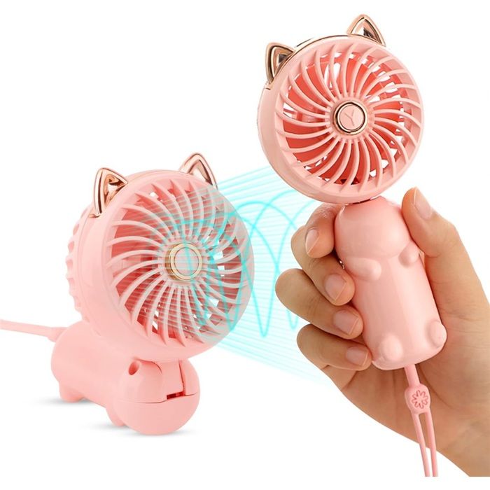 Mini ventilateur portable avec batterie rechargeable et 3 vitesses électrique personnel pour filles/femmes/enfants-rose