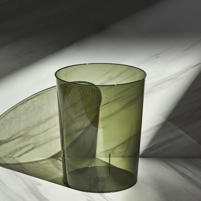 Poubelle de Salle de Bain Compacte 57 L Ronde Plastique Transparent Vert pour Bureau Chambre et Cuisine