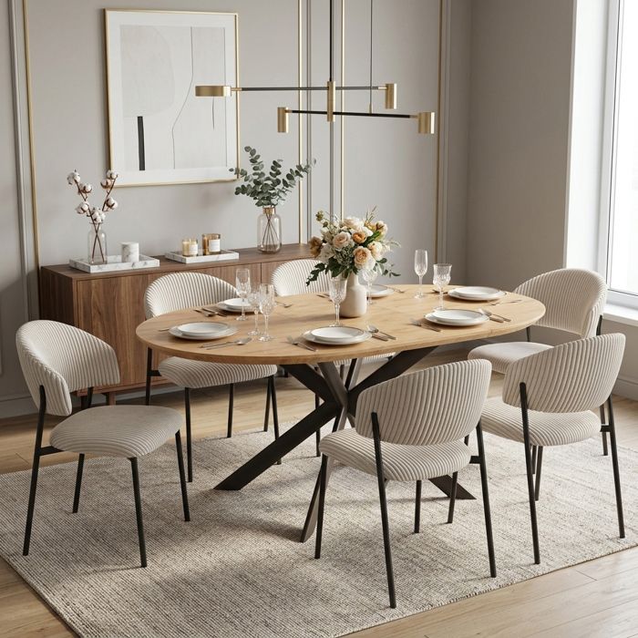 JIEXI Lot de 6 chaises de salle à manger en velours côtelé de style contemporain avec pieds en métal (sans table gris)
