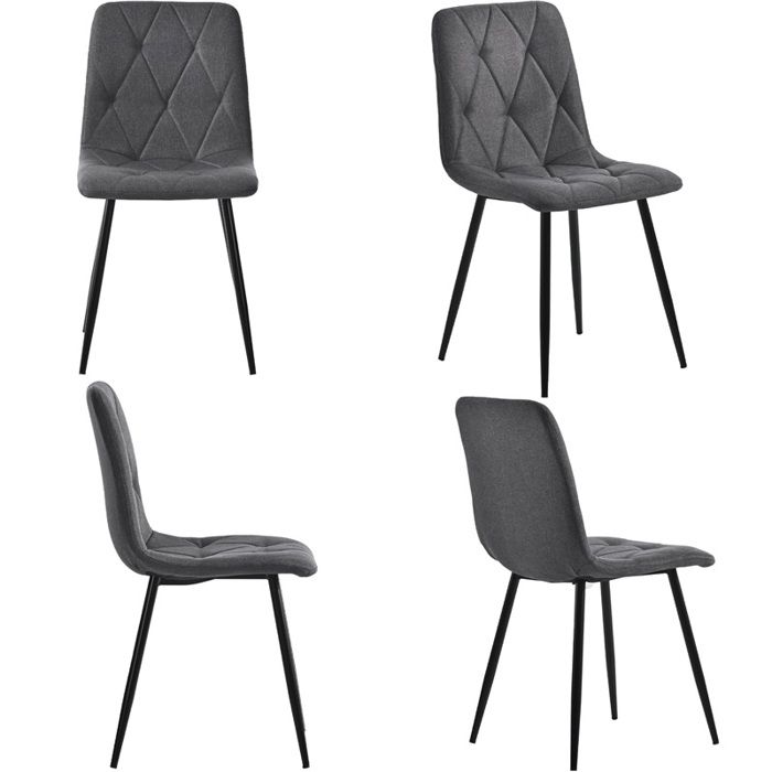 Lot 4 chaises gris foncé assise en lin twill dossier rembourré piètement métal pour salle à manger et cuisine moderne et robuste Lot 4 chaises gris foncé assise en lin twill dossier rembourré piètement métal pour salle à manger et cuisine moderne et robuste