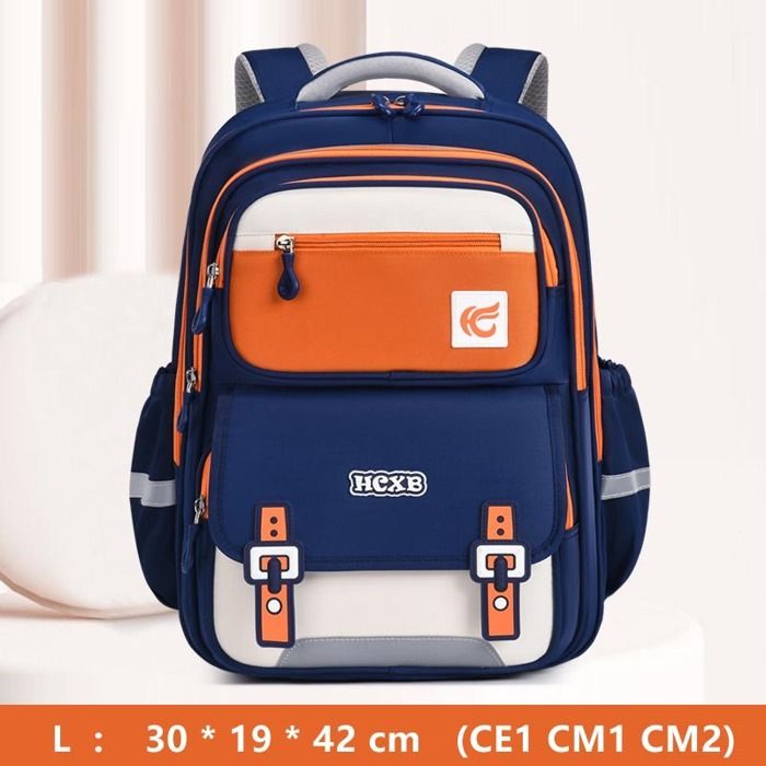 Cartable Garçon Fille Primaire Tissu Oxford Imperméable Sac à Dos Scolaire CE2 CM1 CM2 Pour Enfant 8 à 12 ans - L - Bleu/Orange