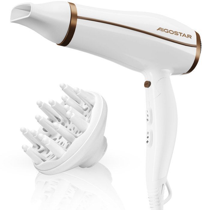 Aigostar Luna – Sèche-cheveux ionique 2200W à ions négatifs pliable et léger 3 températures + option air froid. Manche pliable