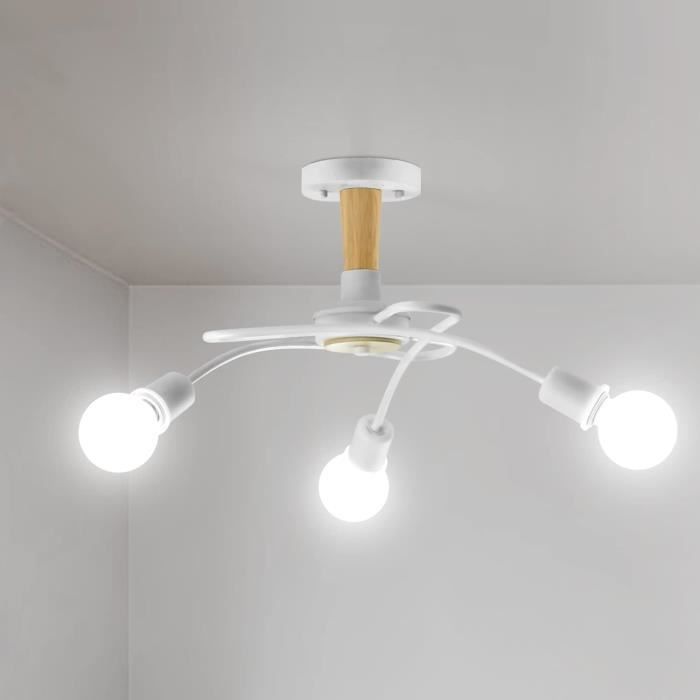 aiskdan plafonnier lustre vintage e27, 3 lumières, san ampoules, luminaire led pour salon, chambre, blanc