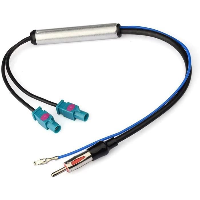Amplificateur Antenne Radio Voiture Stéréo FM AM Adaptateur Double Fakra vers Prise DIN