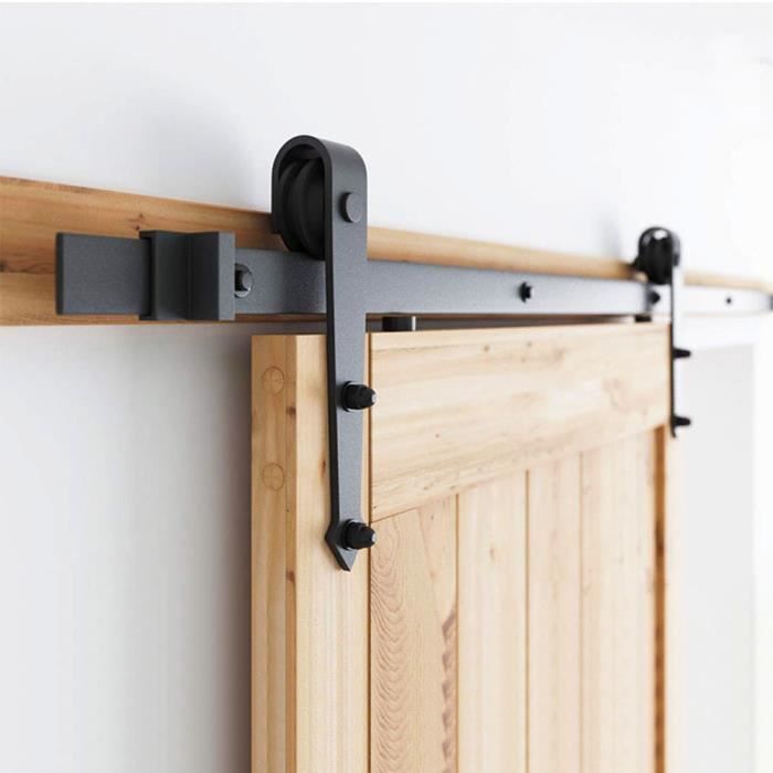 AiHom 300cm bois moderne Noir Porte coulissante en porte de grange Grange Armoire Hardware Kit de rail pour une porte