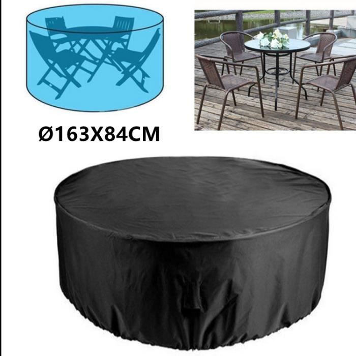Housse de protection anti-poussière et étanche pour table ronde, housse de meuble d'extérieur 210D pare-soleil Ø163X84CM