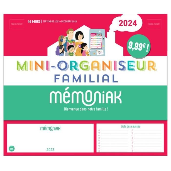 Mini-organiseur familial Mémoniak, calendrier familial mensuel (sept. 2023-  déc. 2024) - Cdiscount