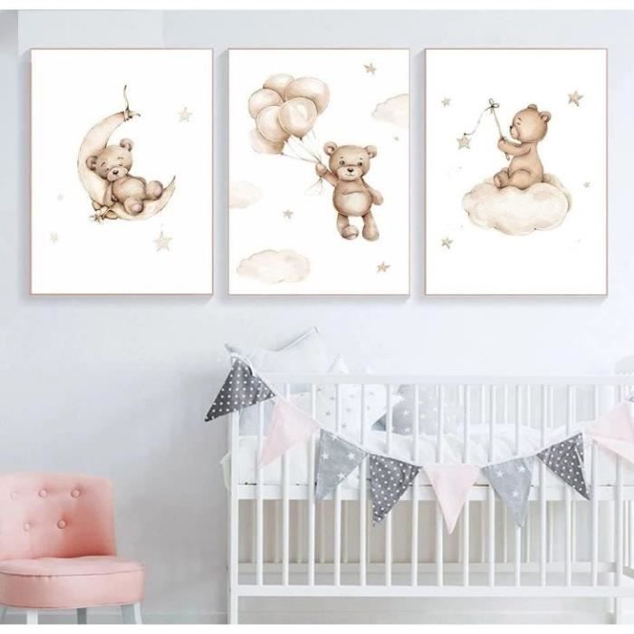 3 Affiches Animaux Chambre Bebe Fille Rose Tableau 30x40 Poster Girafe  Elephant Lion Mural Enfant Deco sans Cadre - Cdiscount Maison