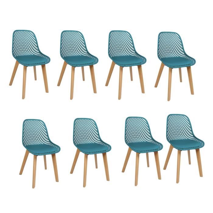 Chaises longues à pieds en bois - ALICIA-CHAISE - Lot de 8 chaises - Bleu - Contemporain - Design - 8 places