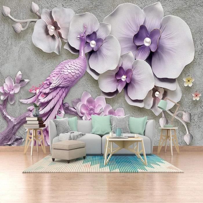 Papier Peint Mural Adhésif 3D - Motif Paon Coloré I4186 - Autocollant Mural