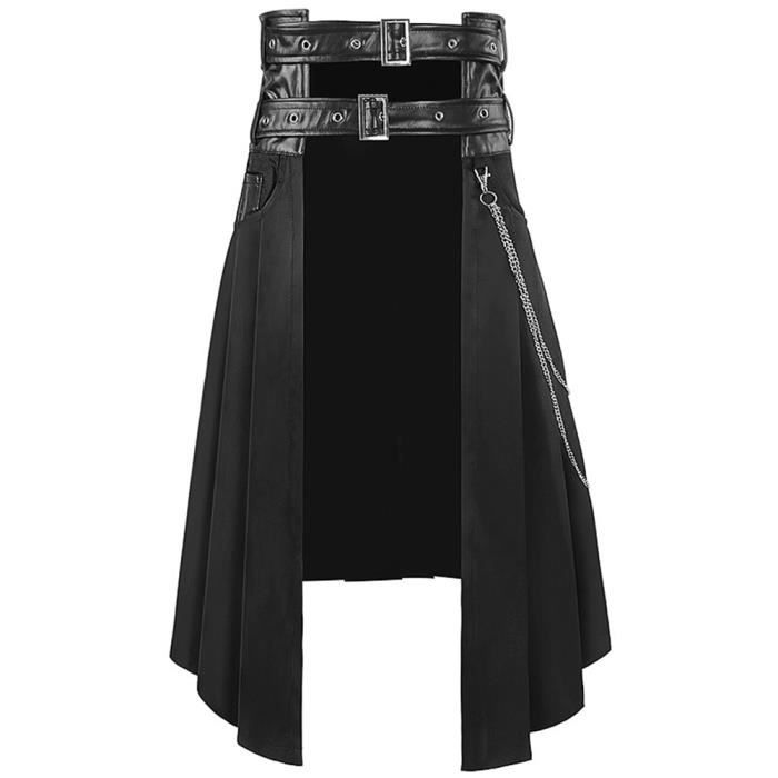 Noir 3XL Jupe plissee vintage punk pour hommes Ceinture en cuir Devant ouvert Gothique Medieval Roma Cdiscount Jeux Jouets