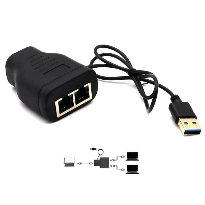Adaptateur répartiteur réseau RJ45, LAN Couple USB vers port RJ45