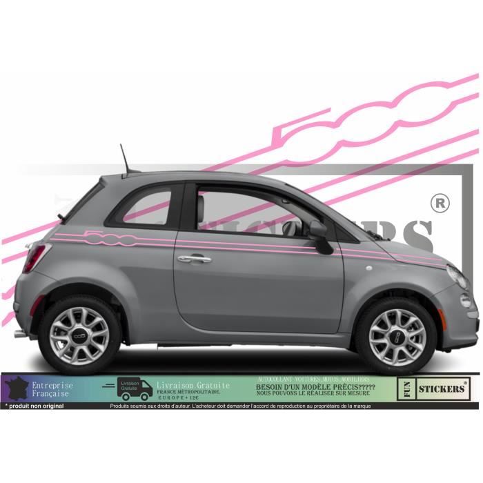 Fiat 500 - ROSE -kit Bandes latérales complet 500 signature - Tuning Sticker Autocollant Graphic Decals