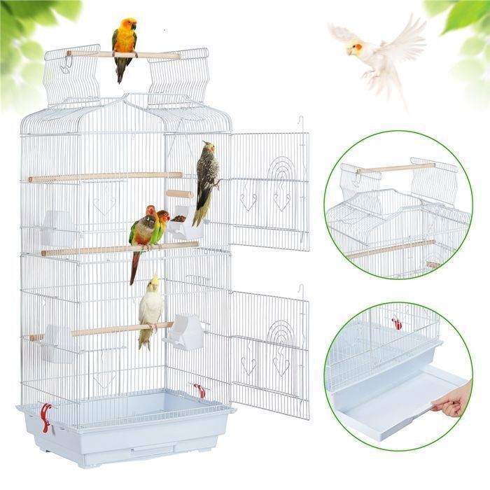 Comparer les prix de Yaheetech Cage Oiseaux Volière de Perroquet Canaries Perruche Canaris 46 x 36 x 92 cm - 4 mangeoires - 3 perchoirs Blanc