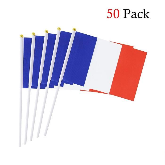 Drapeau de bâton de la France 5.5 x 8.3 pouces petit drapeau tenu dans la  main de 50 PCS Mini drapeau français - Cdiscount Maison