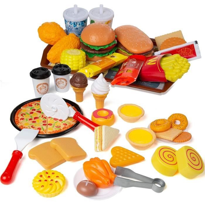 Atoylink Dinette Enfant en Bois Fruit et Legume Jouet a Decouper Pizza  Hamburger Tablier Accessoire Cuisine