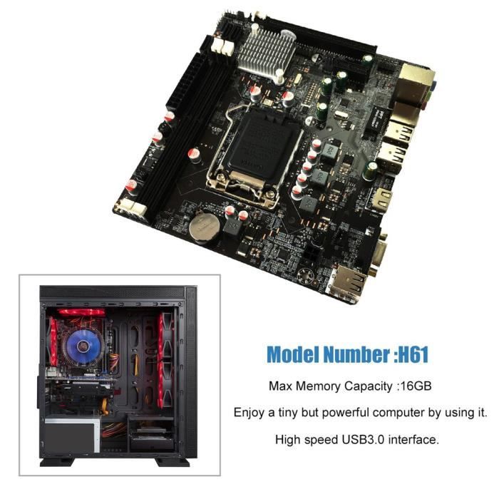 H61 Pc H61 PC Carte mère SATA3 ACR LGA 1155 broches USB 3.0 DDR3 1600/1333 16G ...