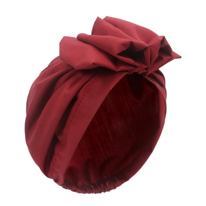 couleur rouge vin turban élastique à la mode pour femmes, chapeau à nœud floral, écharpe de tête douce, couvr