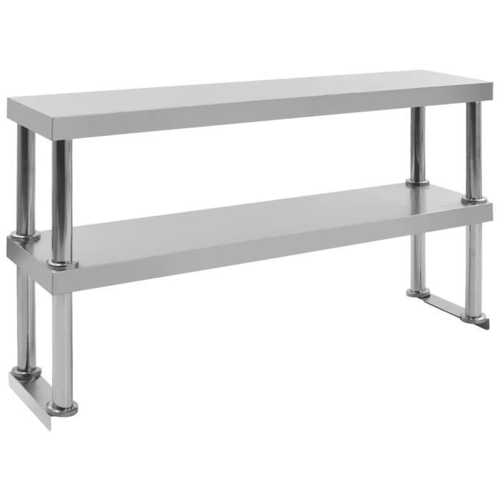 Étagère de table de travail 2 niveaux - Meuble Etagère de rangement - 120x30x65 cm Inox PRO