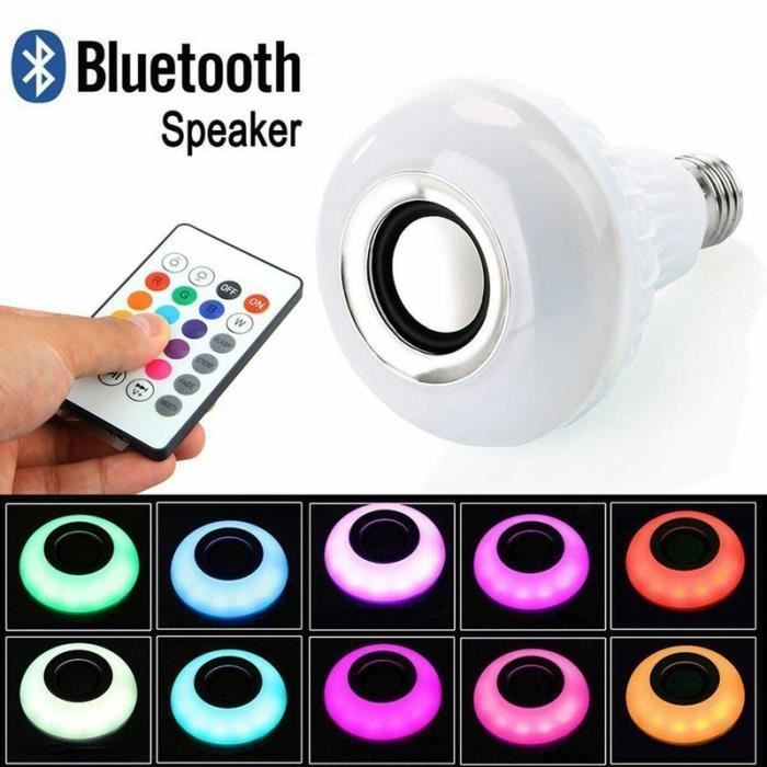 Ampoule LED RGB E27 12W Bluetooth sans fil haut-parleur lecture de musique Audio lampe à intensité varia