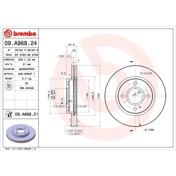 BREMBO Kit de Disque de frein 09.A968.24 - 2 pièces