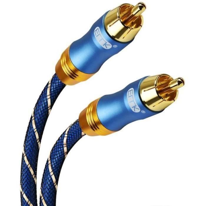Ototon® 2M Câble Audio Numérique Coaxial RCA Plaqué Or 24K en Nylon