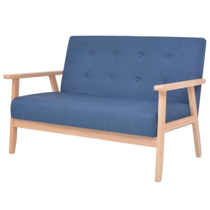 canapé 2 places famirosa - tissu bleu - contemporain - design - moelleux - avec accoudoirs