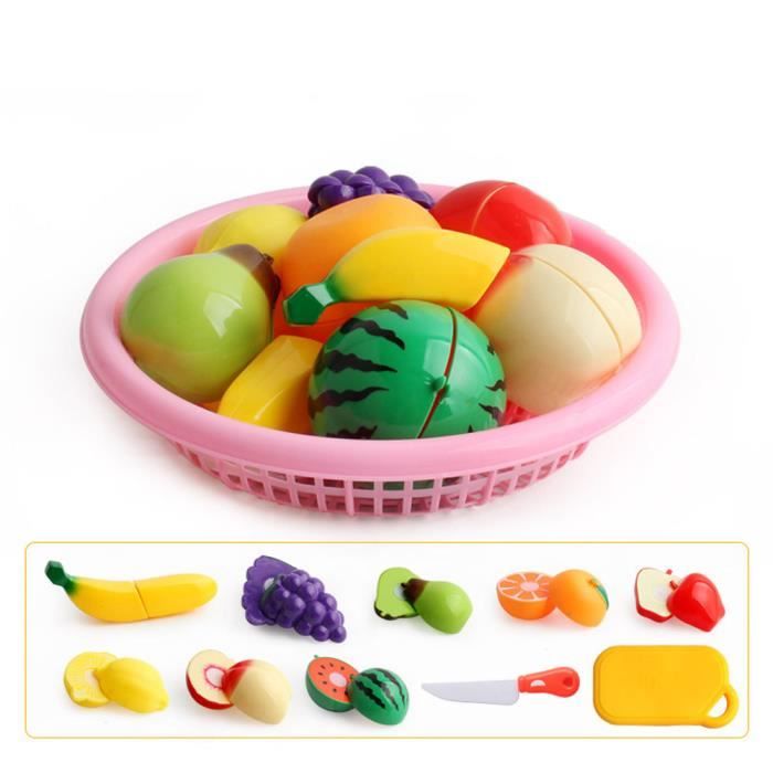 Un Ensemble de Jeu de Découpe de Fruits et Légumes pour Enfants 17 Pcs, Jouet de Cuisine de Simulation avec Panier, Jouet d'Aliments de Jeu d'Imitation, Matériau Plastique