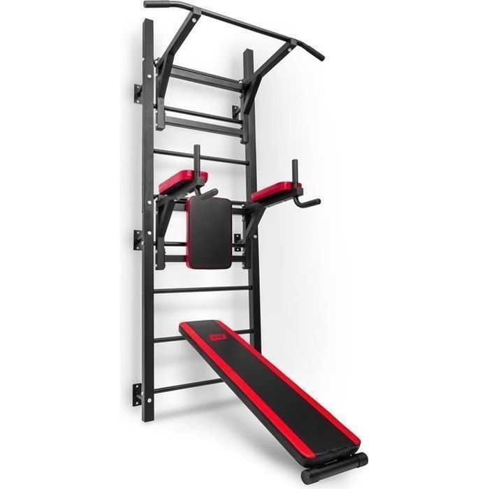 Hop-Sport Station d’entraînement HS-1008K avec Échelle Barre de traction Station à Dips et Banc de Musculation Abdominal