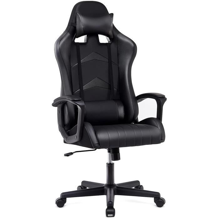 fauteuil de bureau chaise gaming, ergonomique, avec appui-tête et soutien lombaire ajustables, noir- intimate wm heart