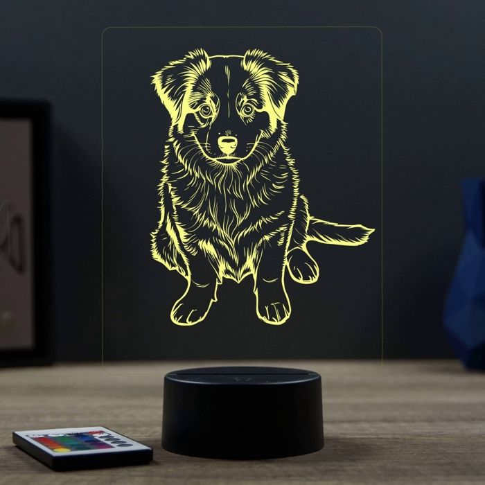 Lampe 3D Animal Chien Berger Australien Bébé – LED – Idée Cadeau – Fabriquée en France