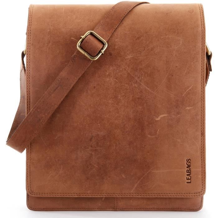 Noir LEABAGS Istanbul Sac bandoulière rétro-Vintage en véritable Cuir de Buffle