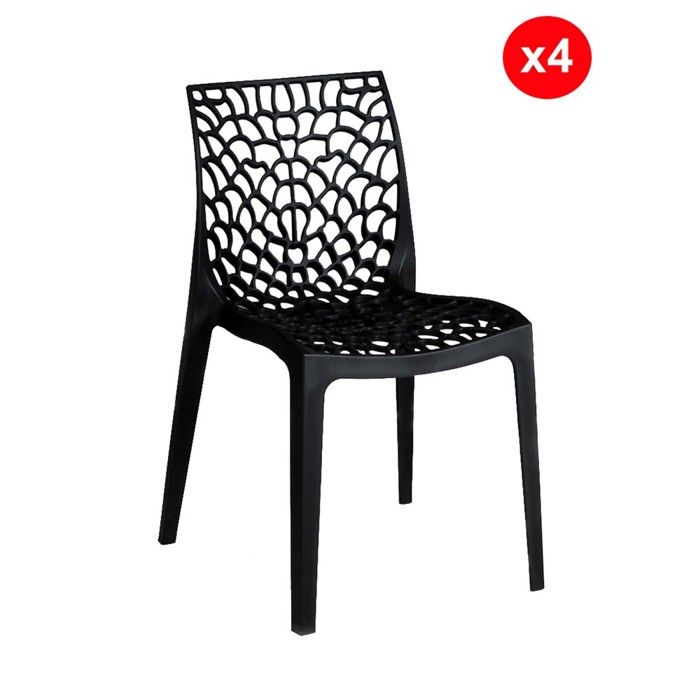 Lot de 4 chaises empilables TELA / Noir Lot de 4 chaises empilables TELA / Noir