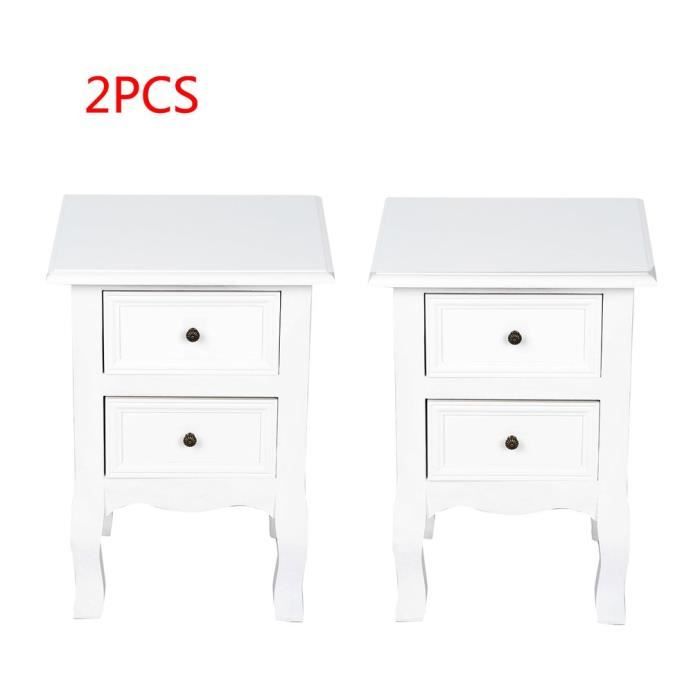 Chevet De Lit Table De Chevet 2pcs Blanc Retro Avec 2 Tiroirs