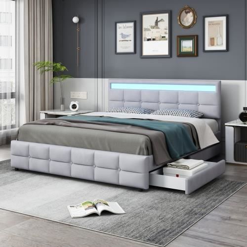 Lit Double 160x200 Cm Avec Rangement Hydraulique Et Tiroirs - Tête De Lit Réglable - Sans Matelas - 5