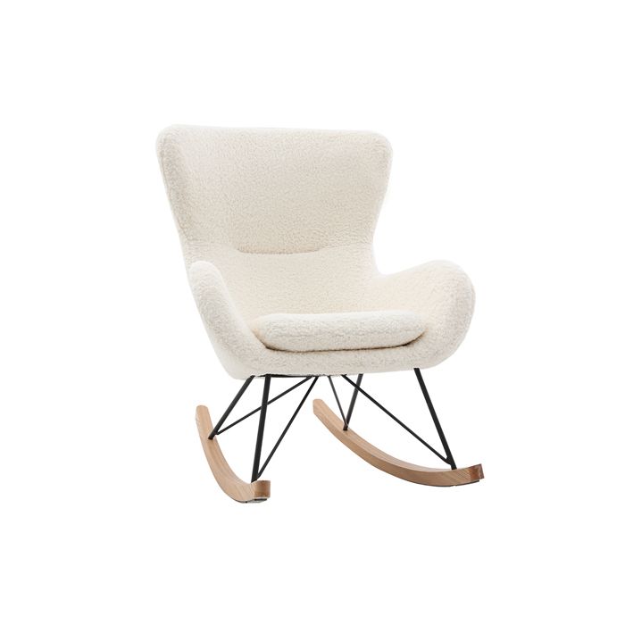 Miliboo - Rocking chair scandinave en tissu effet peau de mouton blanc métal noir et bois clair ESKUA Miliboo - Rocking chair scandinave en tissu effet peau de mouton blanc métal noir et bois clair ESKUA