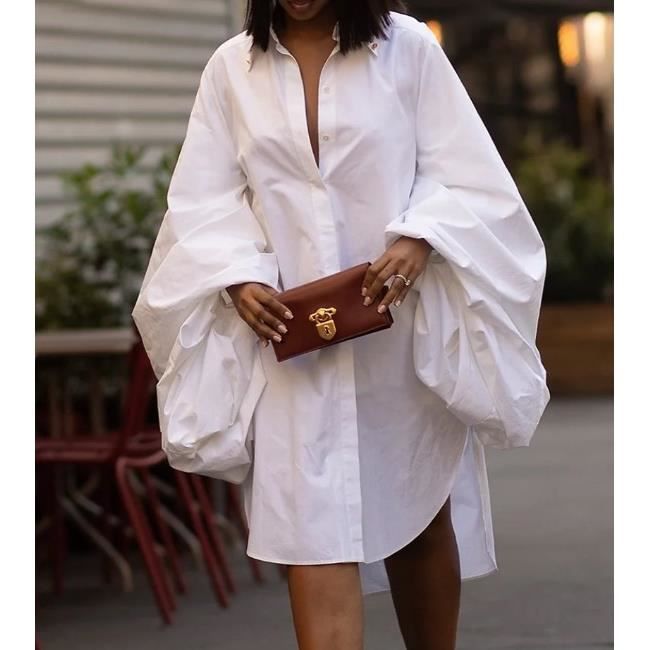 Robe Robe mi longue pliss e manches bouffantes blanches pour