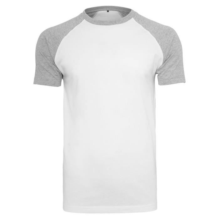 T-shirt Homme - Build Your Brand - Raglan Contrast Tee - Manches courtes - Blanc-Gris T-shirt Homme - Build Your Brand - Raglan Contrast Tee - Manches courtes - Blanc-Gris