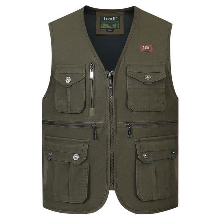 Homme Gilet extérieur Gilet de Randonnée Gilet sans manches Zippé Poche Basique Extérieur Pêche Normal Multi