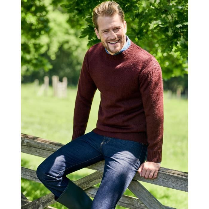 WoolOvers Pull Guernsey Homme Pure Laine Groseille fonce Bordeaux Cdiscount Pret a Porter