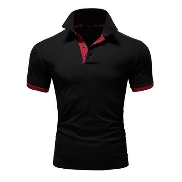 Homme Polo Shirt Manches Courtes Tennis Golf Poloshirt d'Eté Sport Stretch T-Shirt Noir