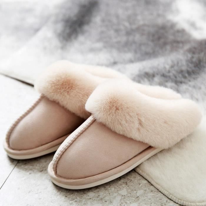Chaussons Fourrure AONEGOLD - Pantoufles Femme Chaudes - Semelle Anti-Dérapante - Bout Ouvert - Multicoloris
